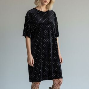 H&M Velour Black Dress with Metallic Dots